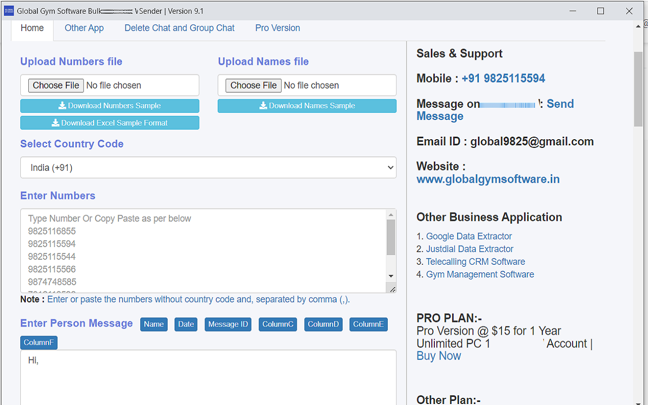 Free Bulk Message Sender Global Gym Software